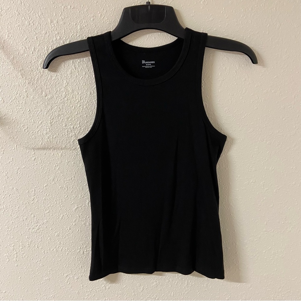 No Boundaries Black Ribbed High-Neck Tank Top | Racerback Style (Size M/Fits S)